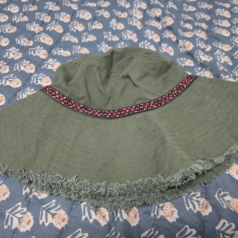 Green Bucket Hat with Pink And Red Trim